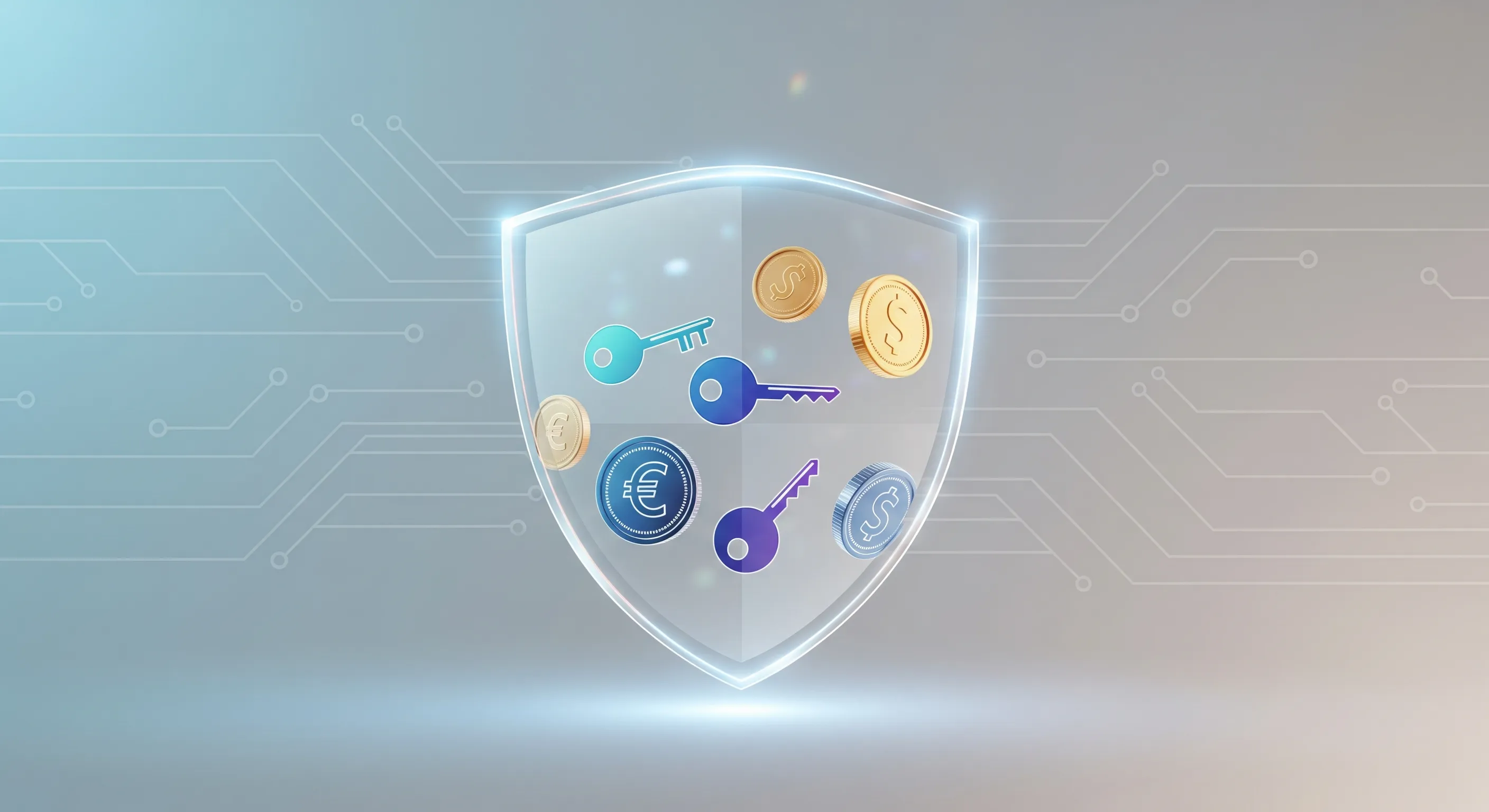 Abstract shield protecting digital coins